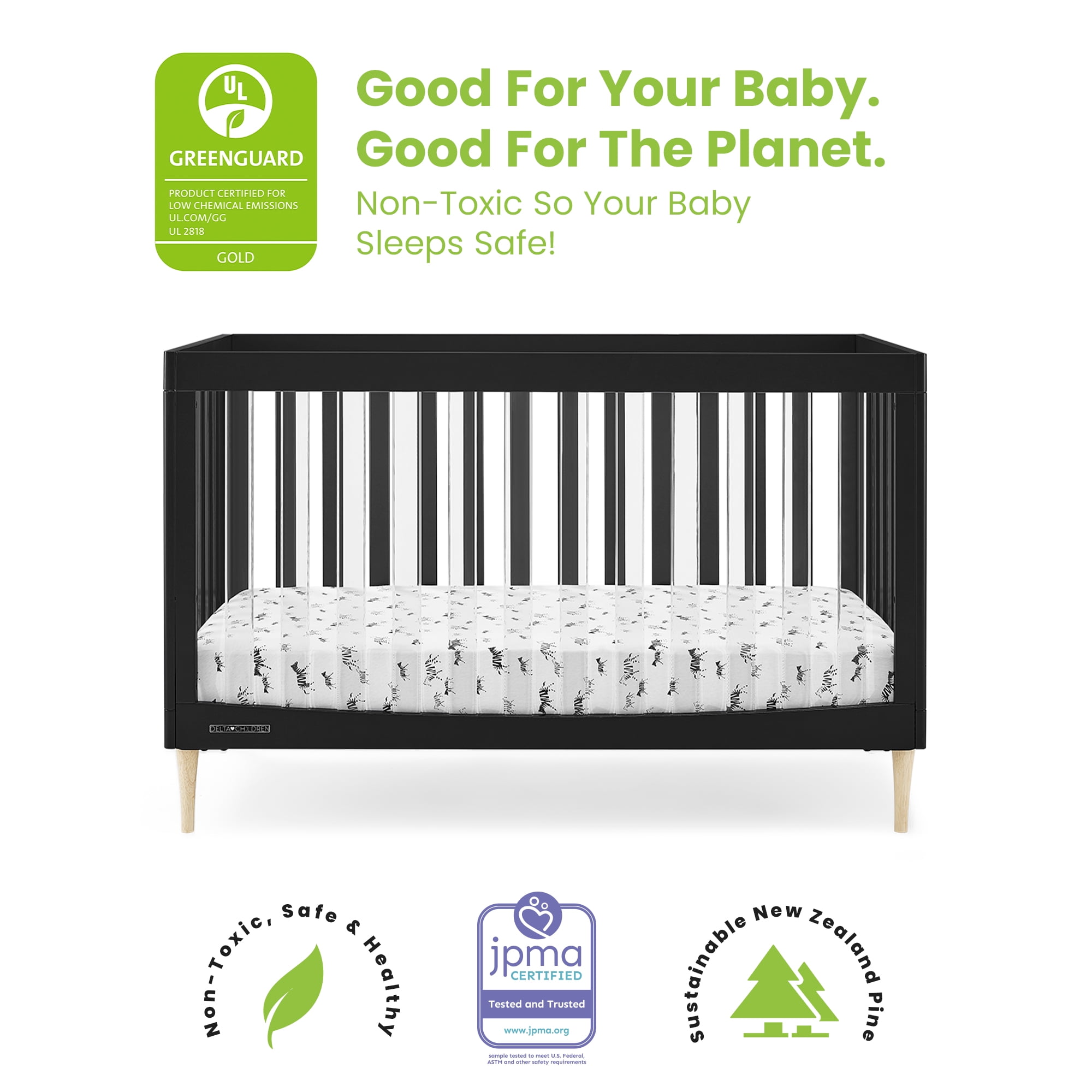 Delta Children Austin Acrylic 4-in-1 Convertible Baby Crib - Greenguard Gold Certified, Midnight Grey/Natural