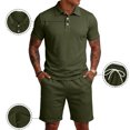 thumbnail image 2 of CIENVNSTG Mens Sets 2 Piece Outfits Polo Shirt Short Sleeve Beach Shorts Set Summer Loose Streetwear Sport Basic Fashion Clothing Set Green L, 2 of 7