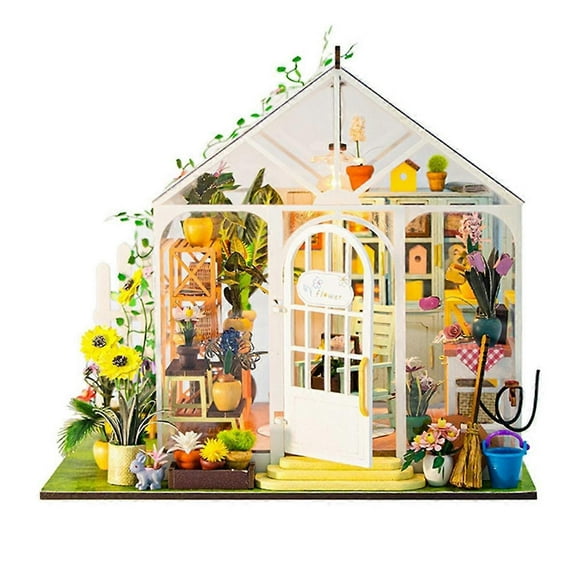 DIY Garden House Book Nook Shelf Insert Miniature Building Kits Wooden Doll House Flower Garden Roo