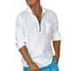 thumbnail image 1 of Camisas Para Hombre Manga Larga Regular Fit Camisa holgada de talla grande informal sólida de lino y algodón para hombre, camisa de manga larga con cremallera y cuello levantado para (White, XL), 1 of 5