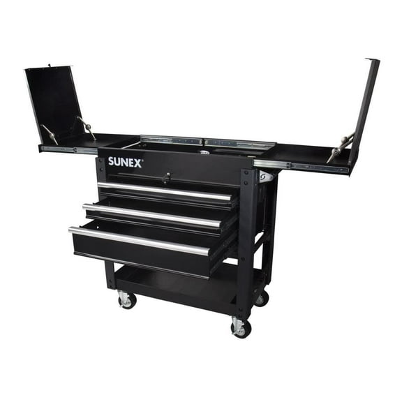 SUNEX 3 Drawer Utility Cart with Sliding Top, Black