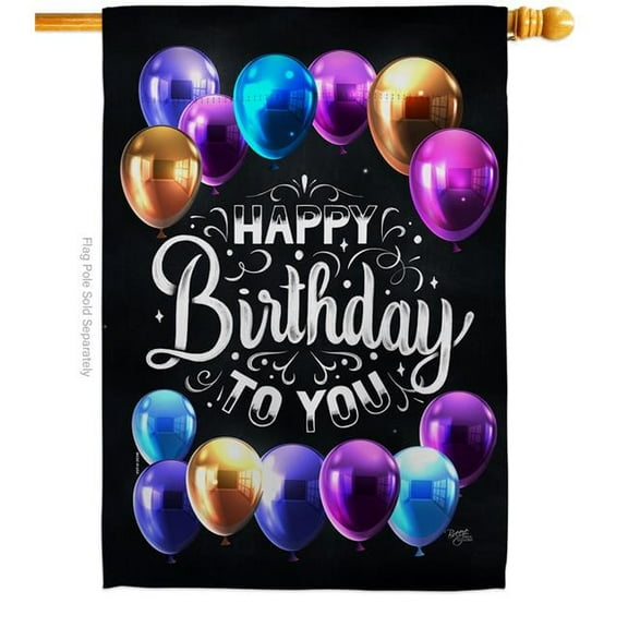 Breeze Decor H115164-BO Hooray Birthday House Flag Celebration 28 x 40 in. Double-Sided Decorative Vertical Flags for Decoration Banner Garden Yard Gift