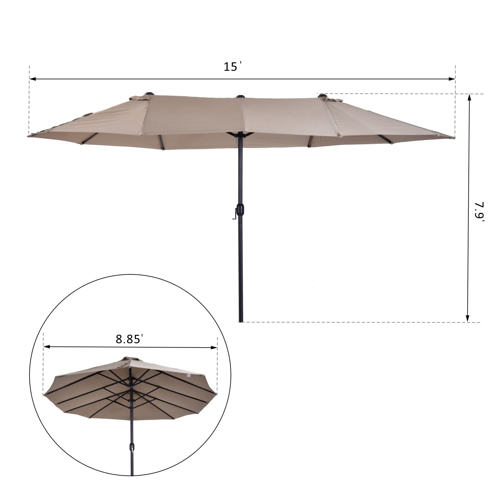 Outdoor 15ft Twin Patio Sun Shade Umbrella Canopy w/Crank Market Garden Parasol