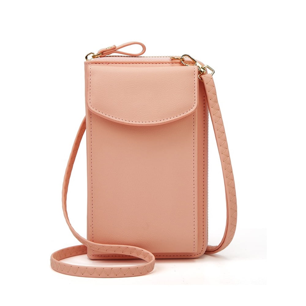Crossbody Sling Bag for Women Girl Mini Cell Phone Shoulder Pouch PU  Leather Wallet-Pink