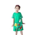 thumbnail image 1 of MIASHUI Robe d'Été Décontractée pour Filles avec Imprimé Animal Brodé, Col Rond et devant à Boutons, Manches Courtes, Vert, 3-4 Ans, 1 of 9