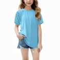thumbnail image 2 of ZOYOEN Girls T Shirts 2025- Trendy Casual Cute Lace Short Sleeve Kids Summer Tops Blue Size 4-16, 2 of 9