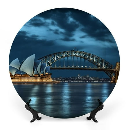 

WGOD Bridge Building Bone China Decorative Plate for Home Office Wall Decor Room Decoration 8x8inch