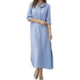thumbnail image 3 of Niuer Loose Kaftan Linen Maxi T-Shirt Dress For Women Vintage Long Sleeve Baggy Sundress For Ladies Beachwear Holiday Party Shift Dresses, 3 of 4