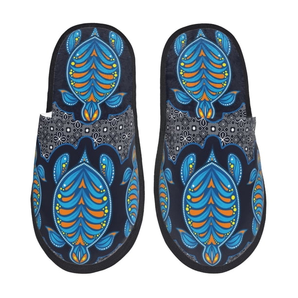 Fotbe Turtle Pantuflas Peludas para Mujer con Estampado, Zapatillas de Peluche, Zapatos de Invierno para Casa, Uso Interior y Exterior-Large