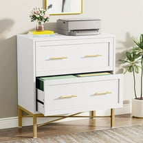 Tribesigns Modern File Cabinet with 2 Drawers, 31.5 inche Wooden Filing Storage Organizer with Gold Legs for Home Office, White