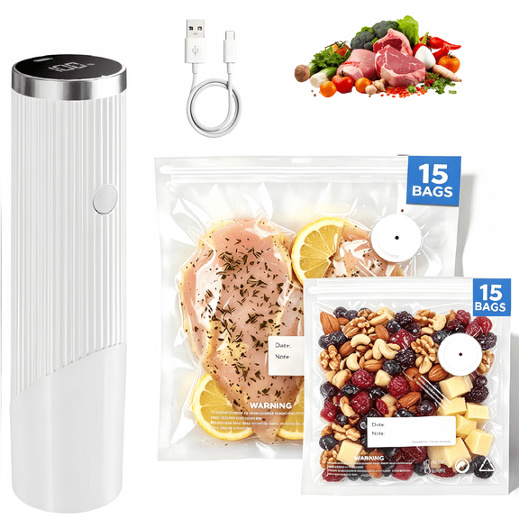 Behome Handheld Vacuum Sealer Machine, Cordless Low-Noise Vacuum Sealer for Food with 30 Reusable Vacuum Bags, Compact Food Sealer for Kitchen Storage & Meal Prep