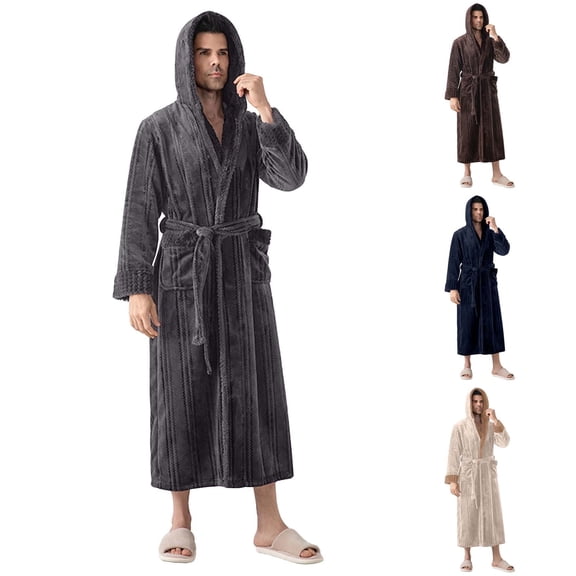 RYDCOT Mens Bathrobes with Hood Double-Faced Fleece Bathrobe for Men,Soft Full Length Bathrobes Navy