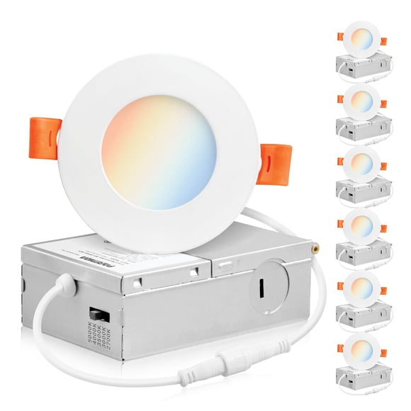 PARMIDA (6 Pack) 3 Inch 5CCT Ultra-Thin LED Recessed Ceiling Light with Junction Box, 5 Color Selectable 2700K/3000K/3500K/4000K/
