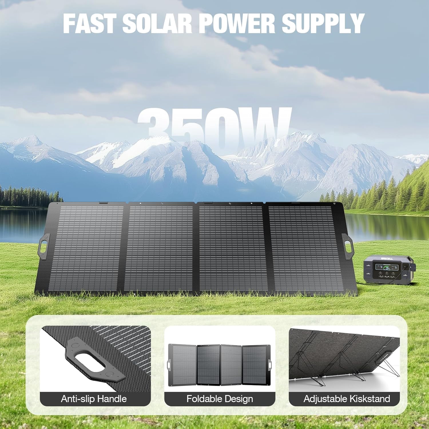 350W Portable Foldable Solar Panel for Power Station Generator, 37.4V High-Efficiency Power Backup for Outdoor Activity Van Camper