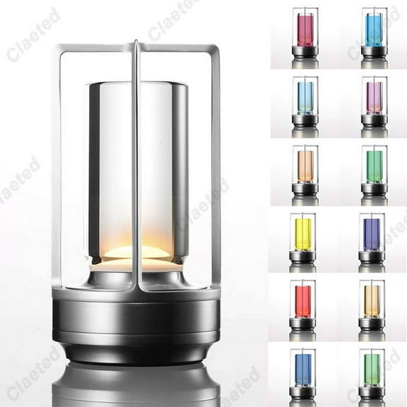 Nordic Industrial Style Lamp Cafe Bar Rechargeable Table Lamp Outdoor Camping Atmosphere Light Restaurant Creative Night Lights (Silver RGB Colors)