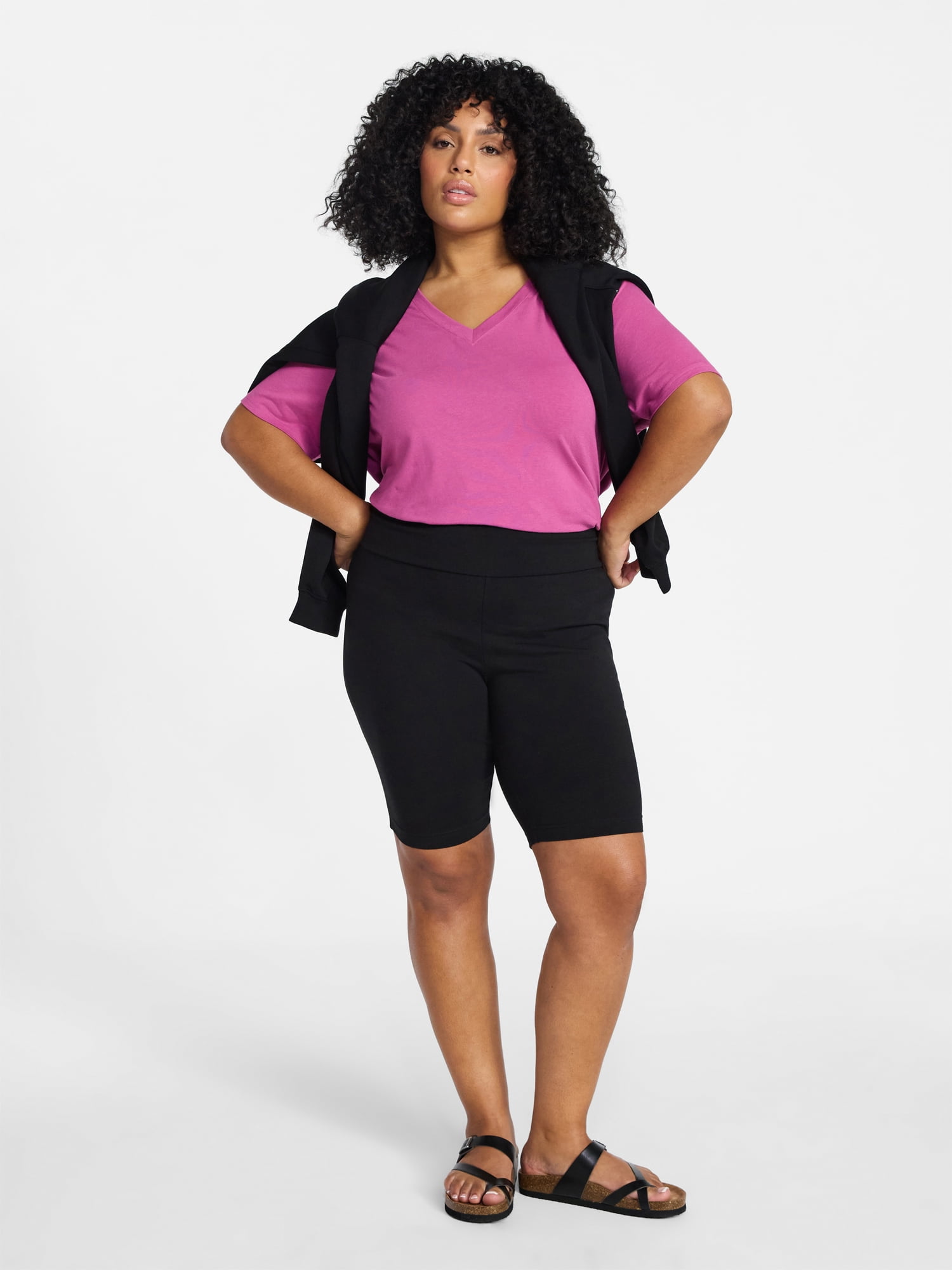 Terra & Sky Women's Plus Size V-Neck Tee with Short Sleeves, Size 0X-5X