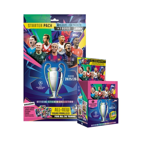 2025-26 Topps Champions League Stickers - Box & Mega Starter Pack Set (Album   343 Stickers)