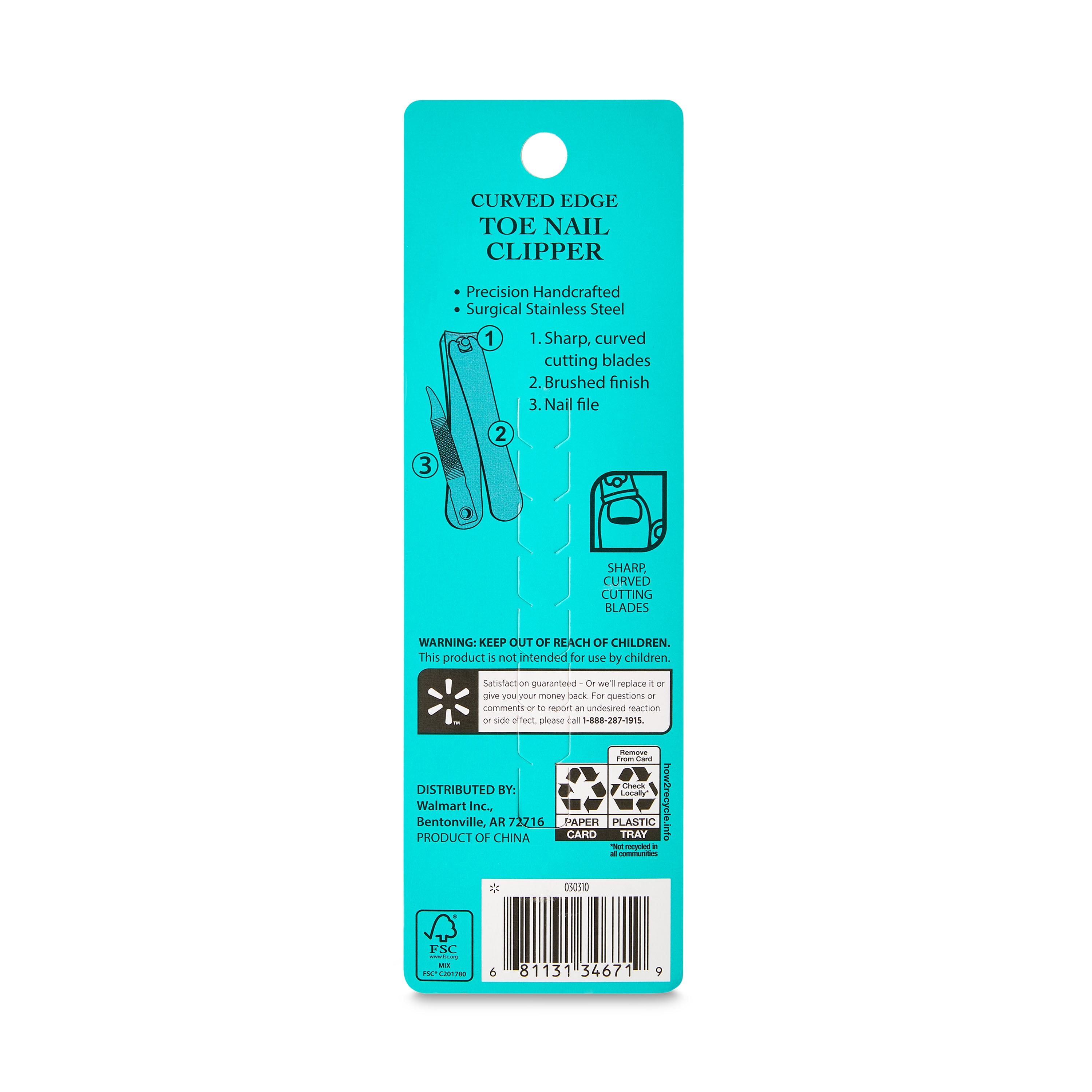 Equate Metal Curved-Edge Toenail Clippers, 1 Count