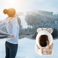 thumbnail image 4 of Women'S Hooded Scarf with Glove Pockets Hoodie Hat Cute Animal Soft Warm Winter Plush Hat Khaki, 4 of 7