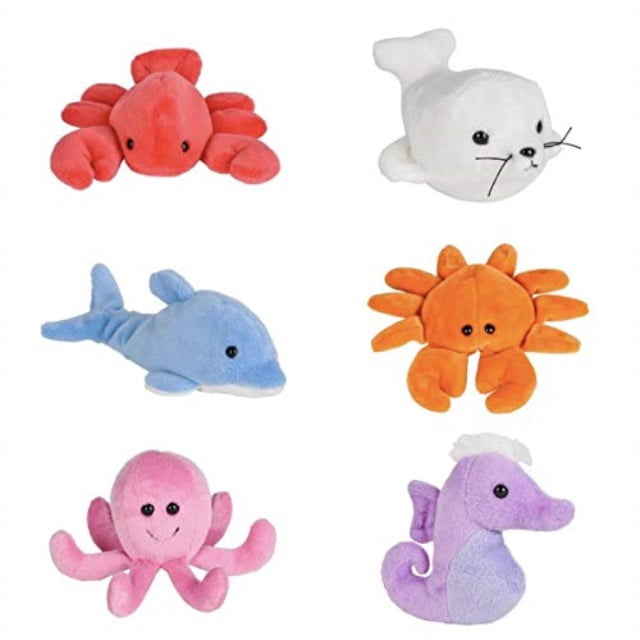 adventure six (6) sea life mini 5" plush animals blue