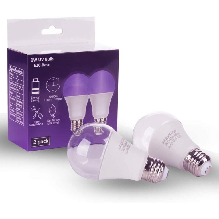 Rosnek 9W UV Black Lights Bulb, A19/e26/e27 Ultraviolet Bulb Neon Glow, for Party Halloween Fluorescent Decor, 1/2/3/4/6Pcs, Men's, Purple