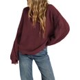 thumbnail image 2 of Women 2-Way Wear Crew Neck Hollow Cable Knit Oversized Long Sleeve Off Shoulder Pullover Sweater Chestnut Red M, 2 of 7