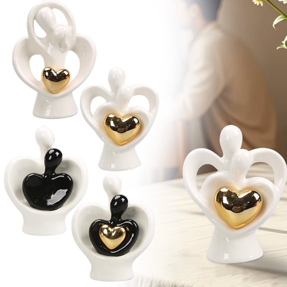 Couple Hugging Ceramic Ornament A White Love Heart, Hugging Ceramic Couple Statue Lover Figurine for Home Tv Stand Decor Couples Bedroom Elegant Statues Home Decoration