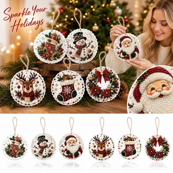 6 Pack Christmas Pearl Art Kits for Adults, DIY Pearl Diamond Art Painting Kits, Crystal Diamond Craft Kits for Beginners, Holiday Home Decor & Gift