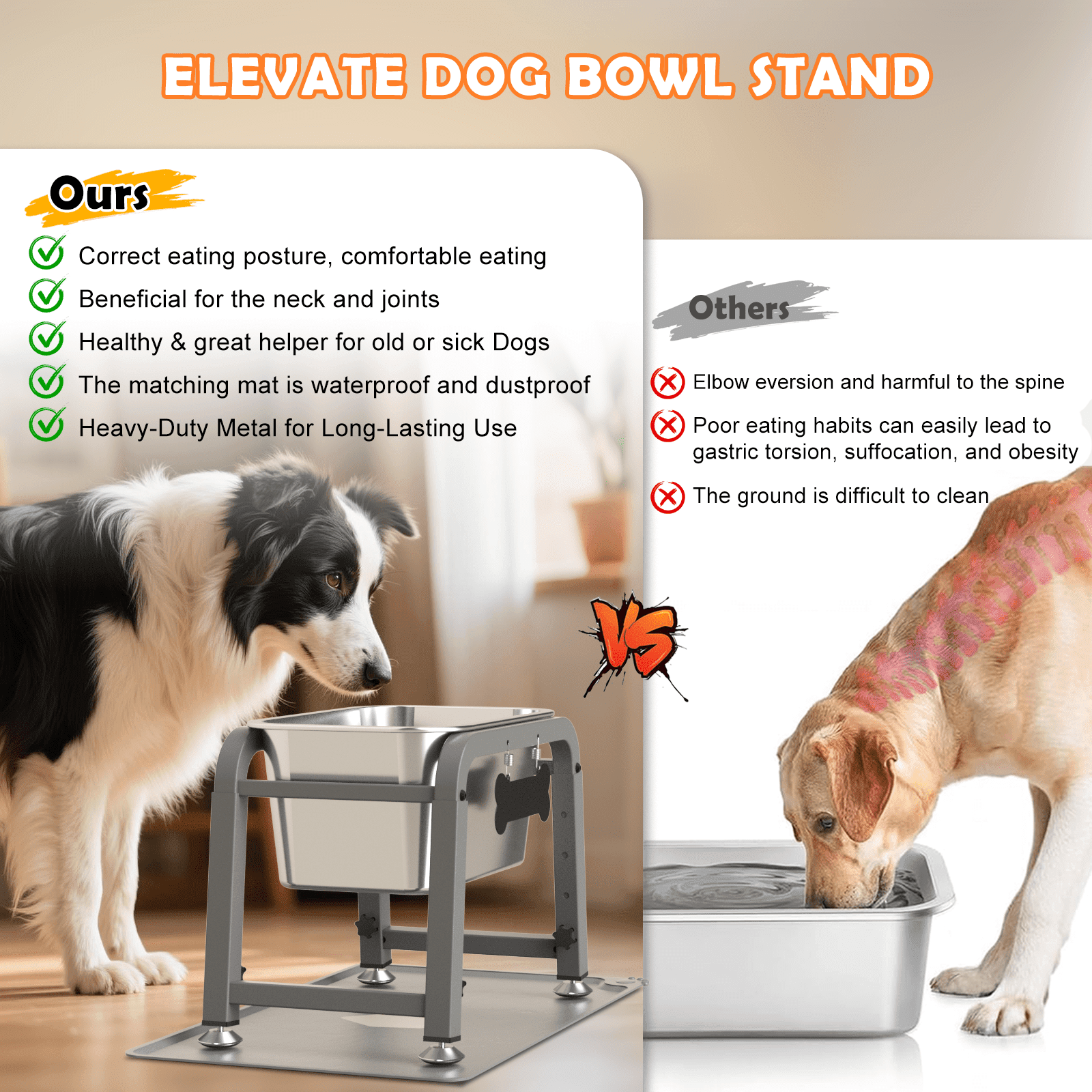 SHAINFUN 1.85-Gallon Elevated Large Dog Water Bowl, Raised Stainless Steel Bowl with Stand for Large Breed, Relief Joint Pressure