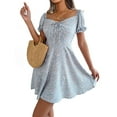 thumbnail image 3 of Women'S Summer Drawstring Sweetheart Neck Puff Sleeve A Line Short Dress Blue XL, 3 of 7