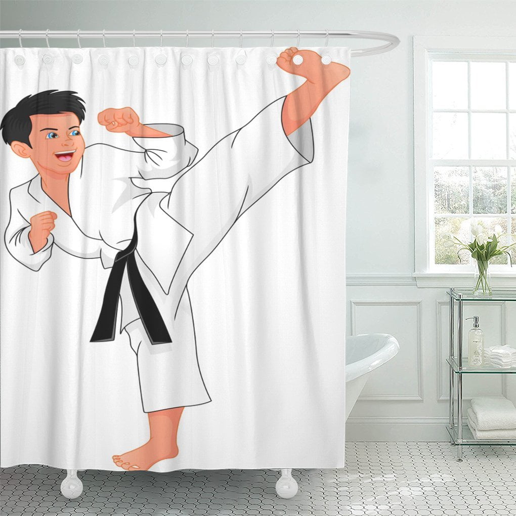 KSADK Black Smile Young Boy Playing Karate White Activity Shower