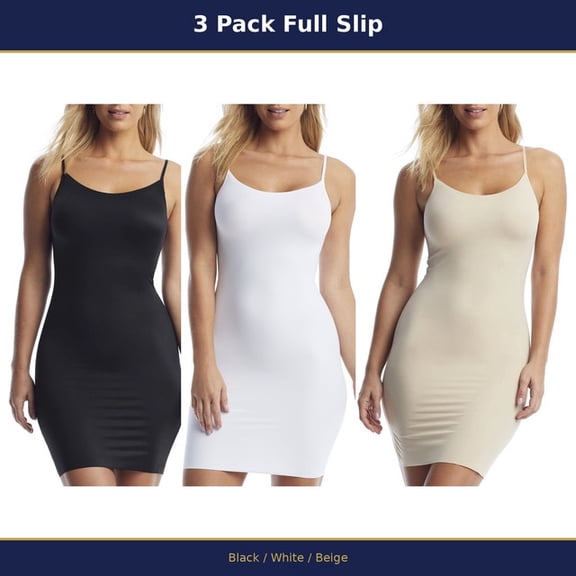 Vanity Fair Women's Full Slip 10250E 3 Pack Nylon Seamless - Mixed - Size S