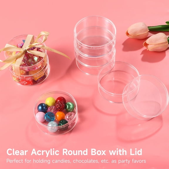 50 PCS Clear Acrylic Round Boxes, 3.1-Inch Small Acrylic Circle Box with Lid, Clear Round Candy Box, Party Favor Treat Storage Container, Round Cube Organizer for Candies Cookies Jewelry
