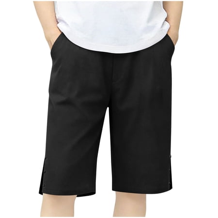 OGLCCG Girls Bermuda Shorts Causal Cotton Linen Elastic Waist Buttons Knee Length Shorts Loose Fit Summer Beach Shorts with Pockets 5-15 Yea