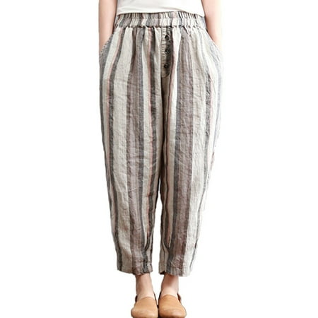 - Unisex Fashion Loose Harem Pants Casual Comfortable Linen Striped Pants