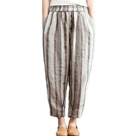 Unisex Fashion Loose Harem Pants Casual Comfortable Linen Striped