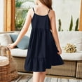 thumbnail image 4 of IYYVV Girl's Summer Sundress Spaghetti Strap Solid Cotton Line Midi Dress Casual Cami Dresses for 4-5 Years Navy, 4 of 5