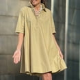 thumbnail image 2 of LangJing Summer Dresses for Women Vacation Cotton Linen Gauze Knee Length Dress Plus Size Short Sleeve Button Up Henley Dress Khaki,S, 2 of 7