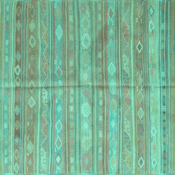 Ahgly Company Indoor Square Southwestern Turquoise Blue Country Area Rugs, 4' Square