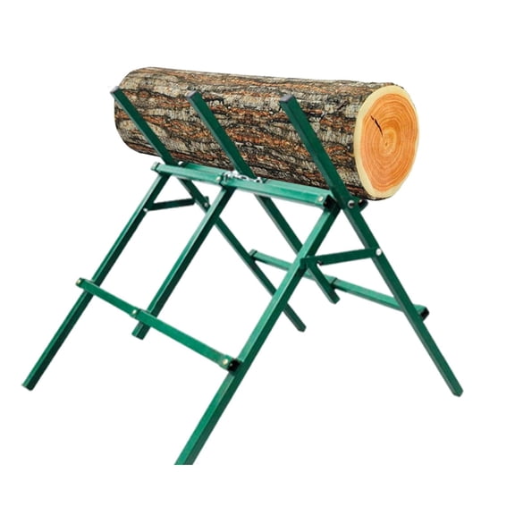 ANDGOAL Log Saw Horse - Heavy Duty Folding Steel Wood-Cutting Tool - 260lbs Capacity Adjustable Metal Brackets with 3 Height Workbench and Chain Holder - Storage & Workshop