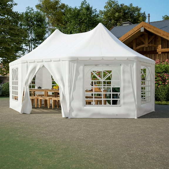 20x15 ft Party Tent, Heavy Duty Event Tent with 1 Doors and 7 Windows,White Wedding Tent, Waterproof,UV Protection Outdoor Gazebo Pavilion