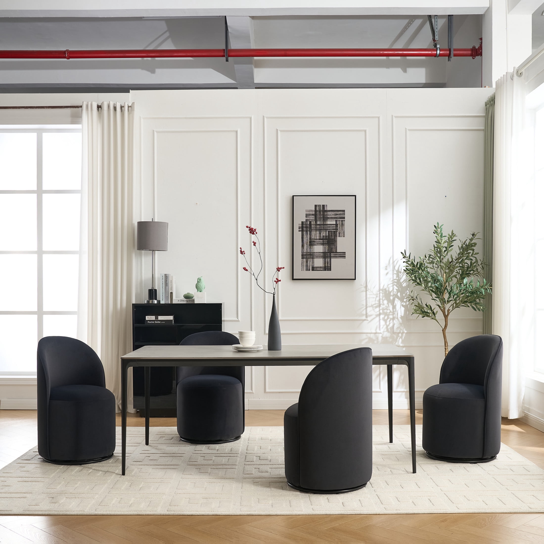 Noble House Mid Century Modern Velvet Swivel Barrel Dining Chair, Set of 1, Dark Gray