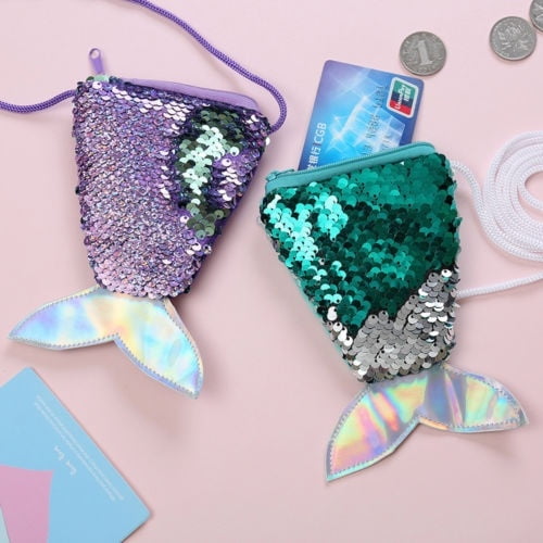 Clearance!! squarex Kid Girl Mermaid Sequin Coin Purse Mini Wallet Small Bag Travl Dayback