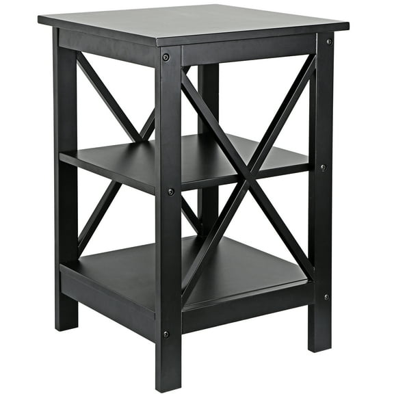 SSyao End Table 3-Tier 24" Square X-Design Side Table Storage Shelf Black