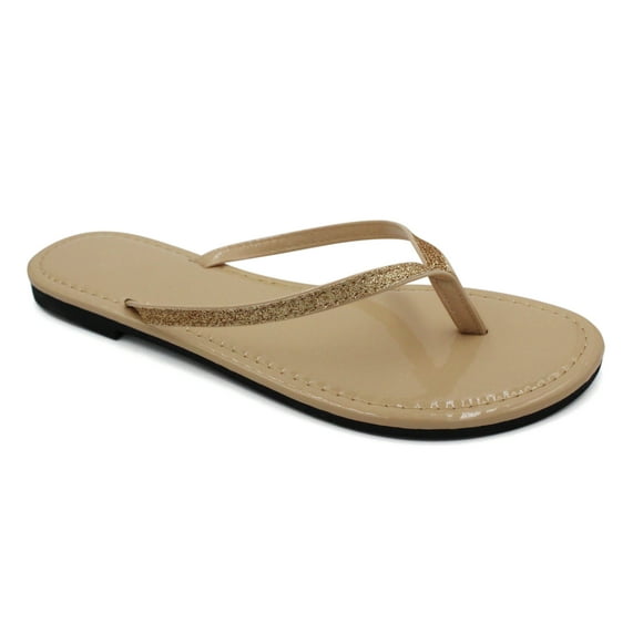 Women's Glitter Flip Flop Sparkly Leather Sandals Fashion T Strap Shoes