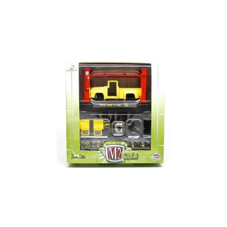1956 Ford F-100 (Yellow) * M2 Machines * 2013 Model Kit 1:64 Scale Die-Cast Vehicle & Auto-Lift Building Set