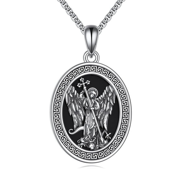 JUSORA Saint Michael Necklace 925 Sterling Silver Saint Michael Archangel Pendant Necklace Amulet Jewelry Gifts for Women Men