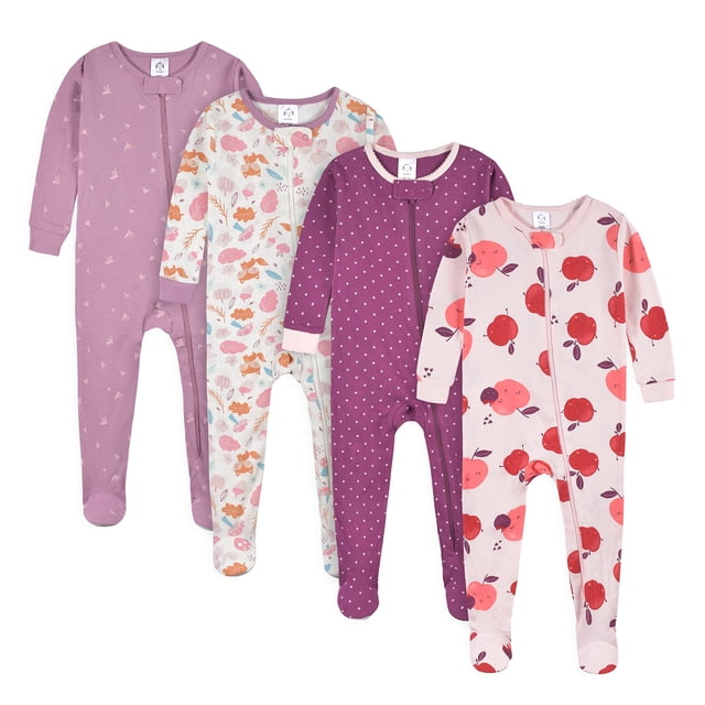 Pijamas Gerber 4-Pack para Bebés Niñas con Pies 12M