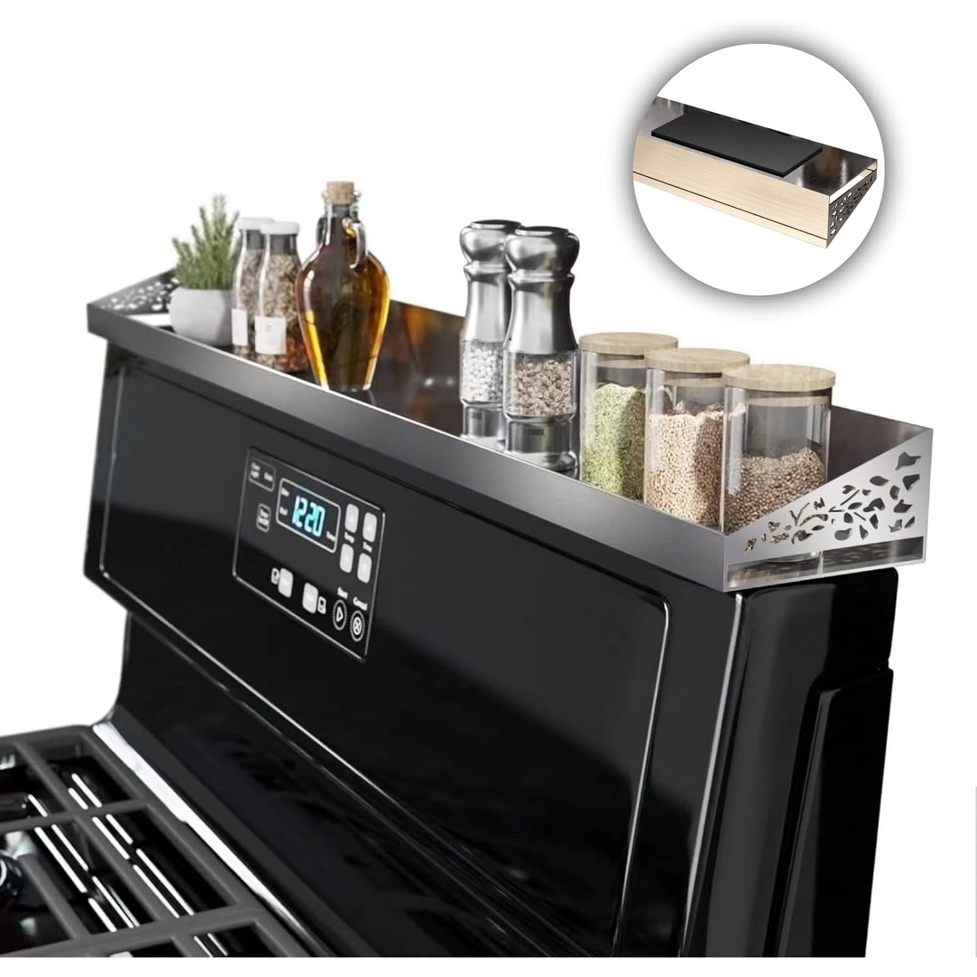 Stove top rack - spice rack and seasoning organizer - kitchen rack at the back of the stove - stove rack and storage organizer. Different colors to choose from