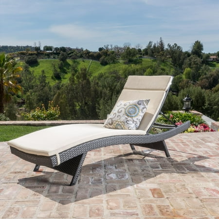 Anthony Outdoor Wicker Adjustable Chaise Lounge with Cushion, Grey, Beige
